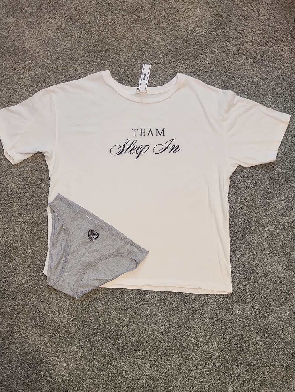 PINK Victoria's Secret "Team Sleep In"  Graphic Pj Tee with Gray Panty